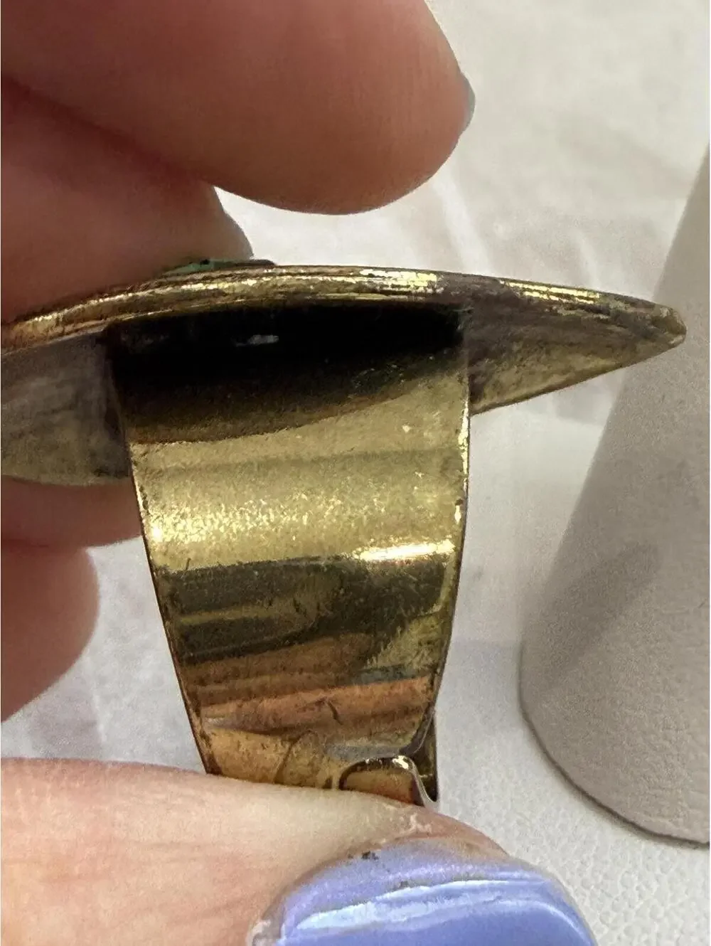 Vintage Gold Tone Teardrop Ring with Green Faceted Stone Adjustable